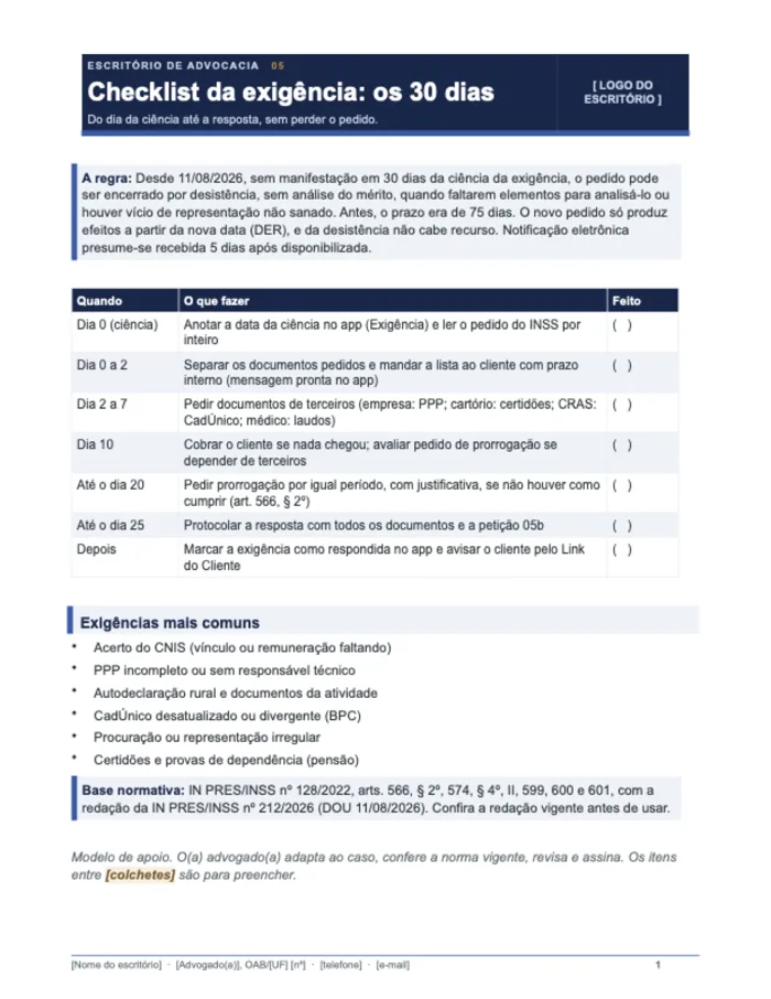 Checklist da exigência: os 30 dias (Word)